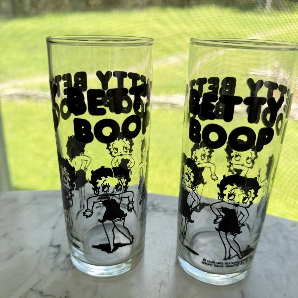 Vtg 1988 Libbey Betty Boop 10oz Clear Glass Drinking Tumblers Highball Set Of 2